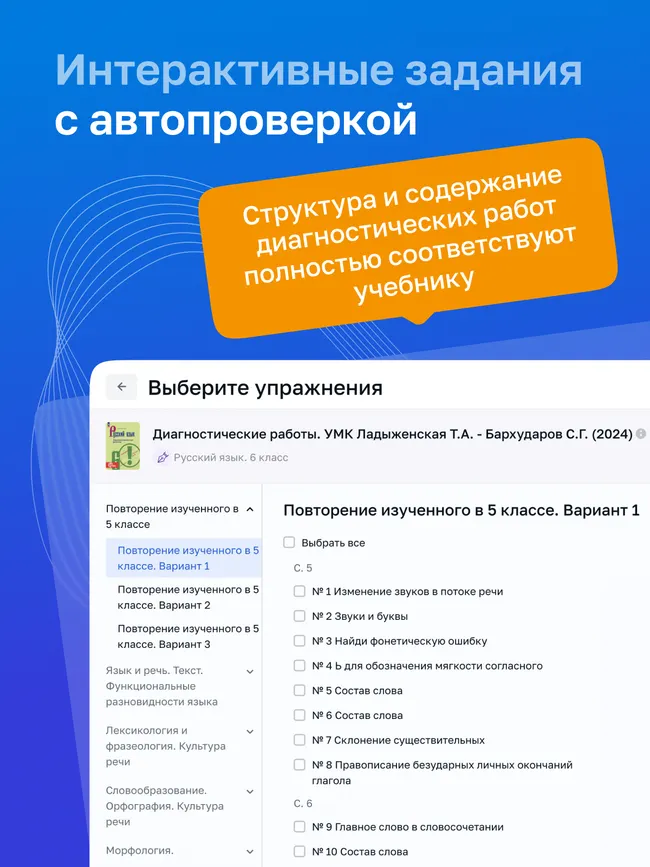 Русский язык. 6 класс. УМК Ладыженская Т. А.—Бархударов С. Г. Цифровые диагностические работы 9