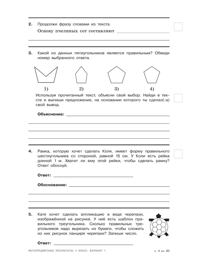 Метапредметные результаты. Стандартизированные материалы для оценки читательской грамотности. 5 класс. Варианты 1-4 16