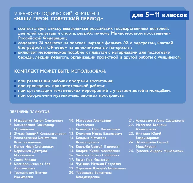 Наши герои. Советский период.  Учебно-наглядное пособие  для 5-11 классов. Комплект плакатов (25 шт.) и методическое пособие 10